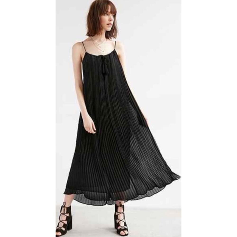 Carolina K Black Pleated Halter Maxi Dress Small